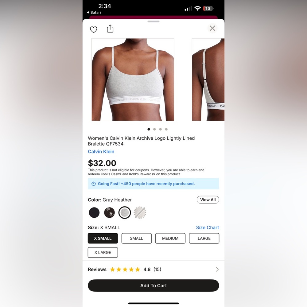Calvin Klein Gray Heather Bralette